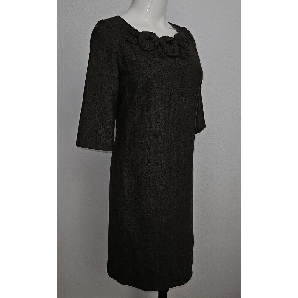 Rebecca Taylor Brown Dress Flower Neckline Wool Blend Exposed Zipper Size 4 - Picture 7 of 13